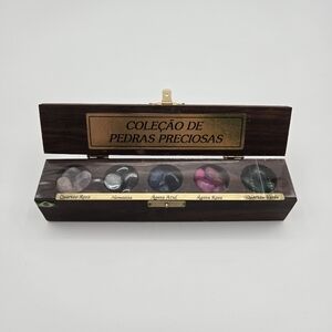 Brazil Souvenir Precious Stones Collection In Wooden Box Quartz Agate Hematite